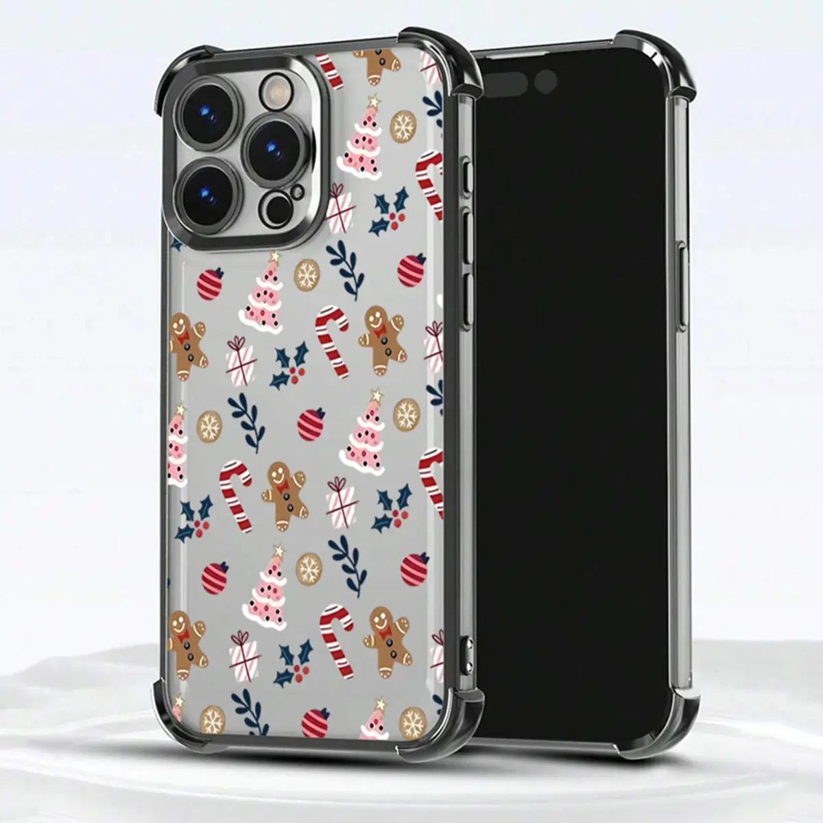 Christmas Gingerbread Man Candy Cane Print Electroplated Corner Shockproof TPU Clear Phone Case for iPhone 17/16/15/14/13/12/11 Pro Max Plus Air – Shockproof Clear TPU Aesthetic