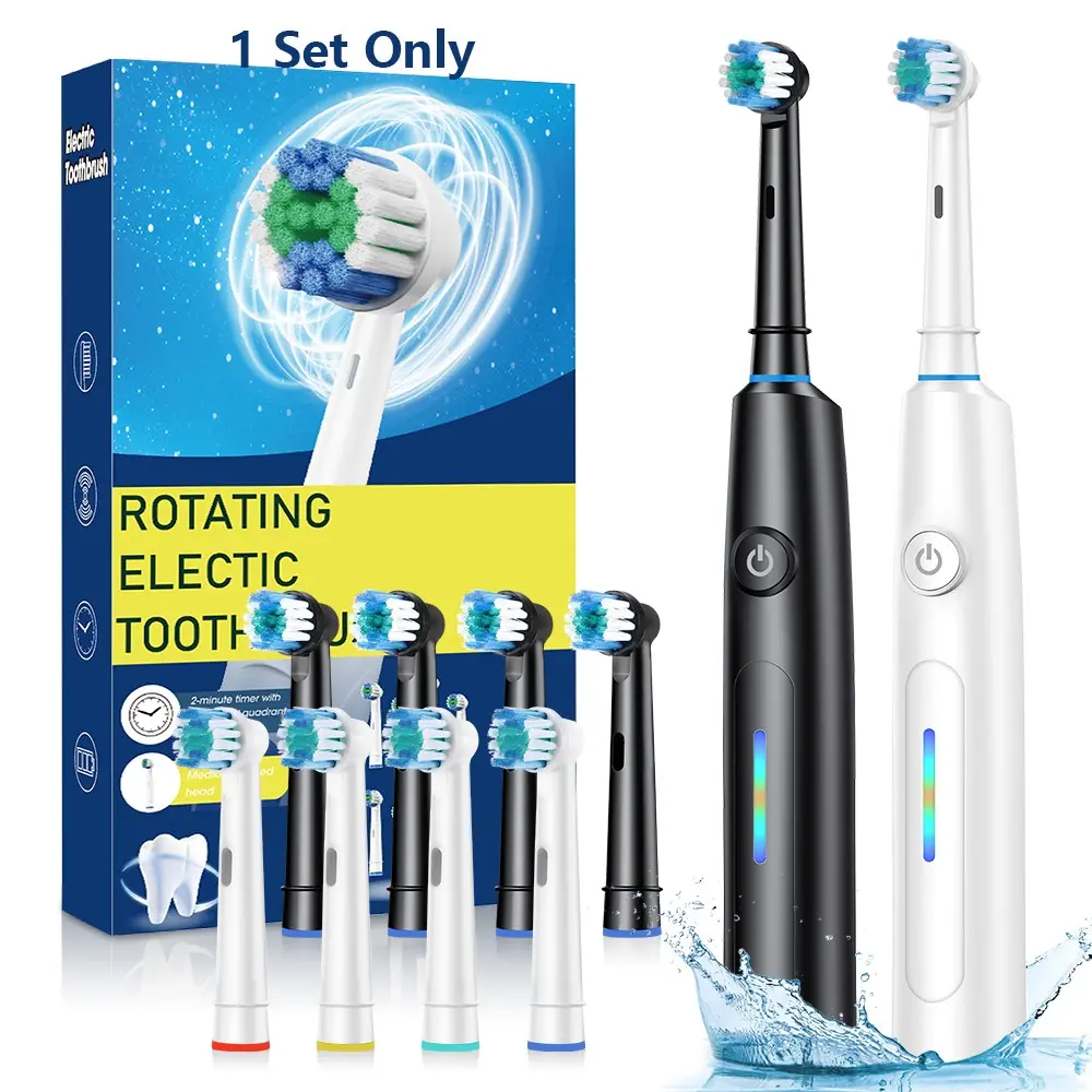 Electric Toothbrush with Left-Right Rotation, 5 Speed Settings, Round Head Brush, 30-Second Timer, Oral Care Cleaning Brush