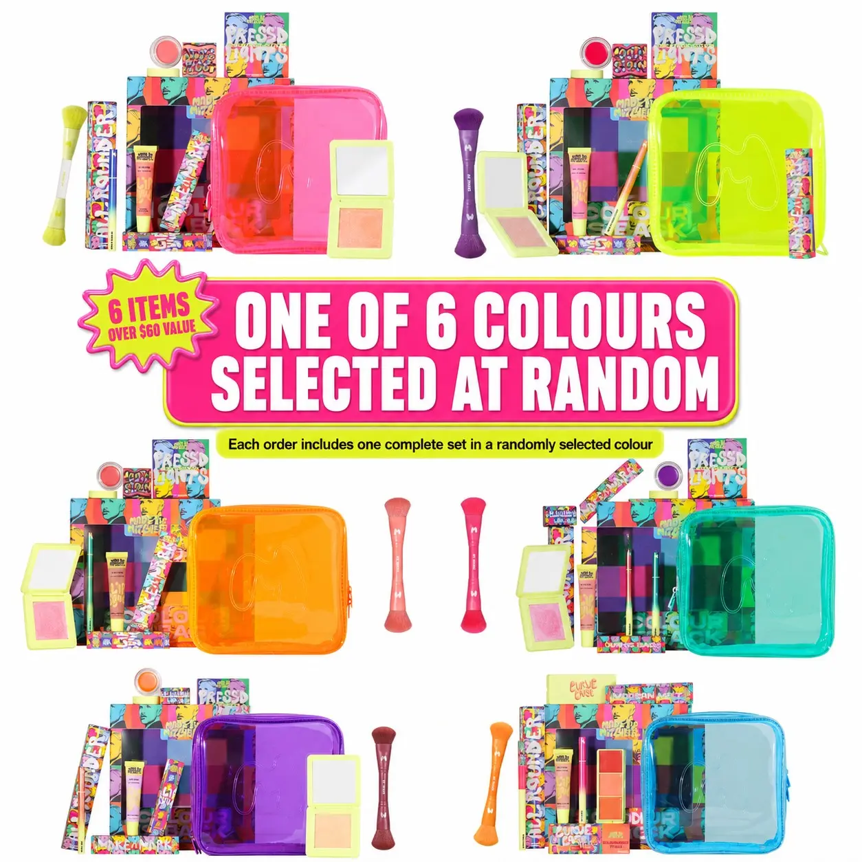 Made By Mitchell Colour Is Back 6-Piece Mystery Makeup Set, Surprise Beauty Bundle Box, Cosmetics Gift Set for Women