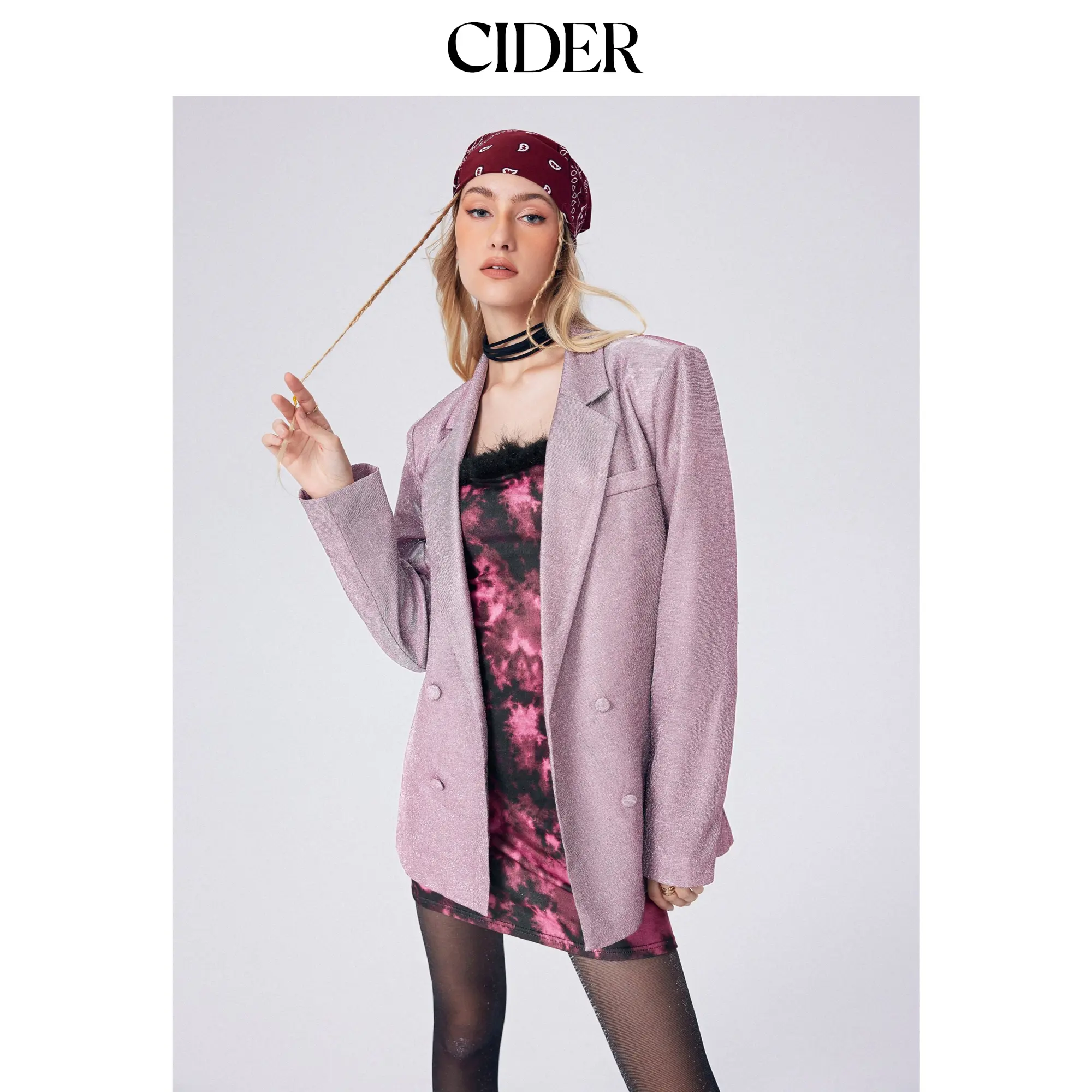 Cider Glitter Notched Collar Oversized Blazer