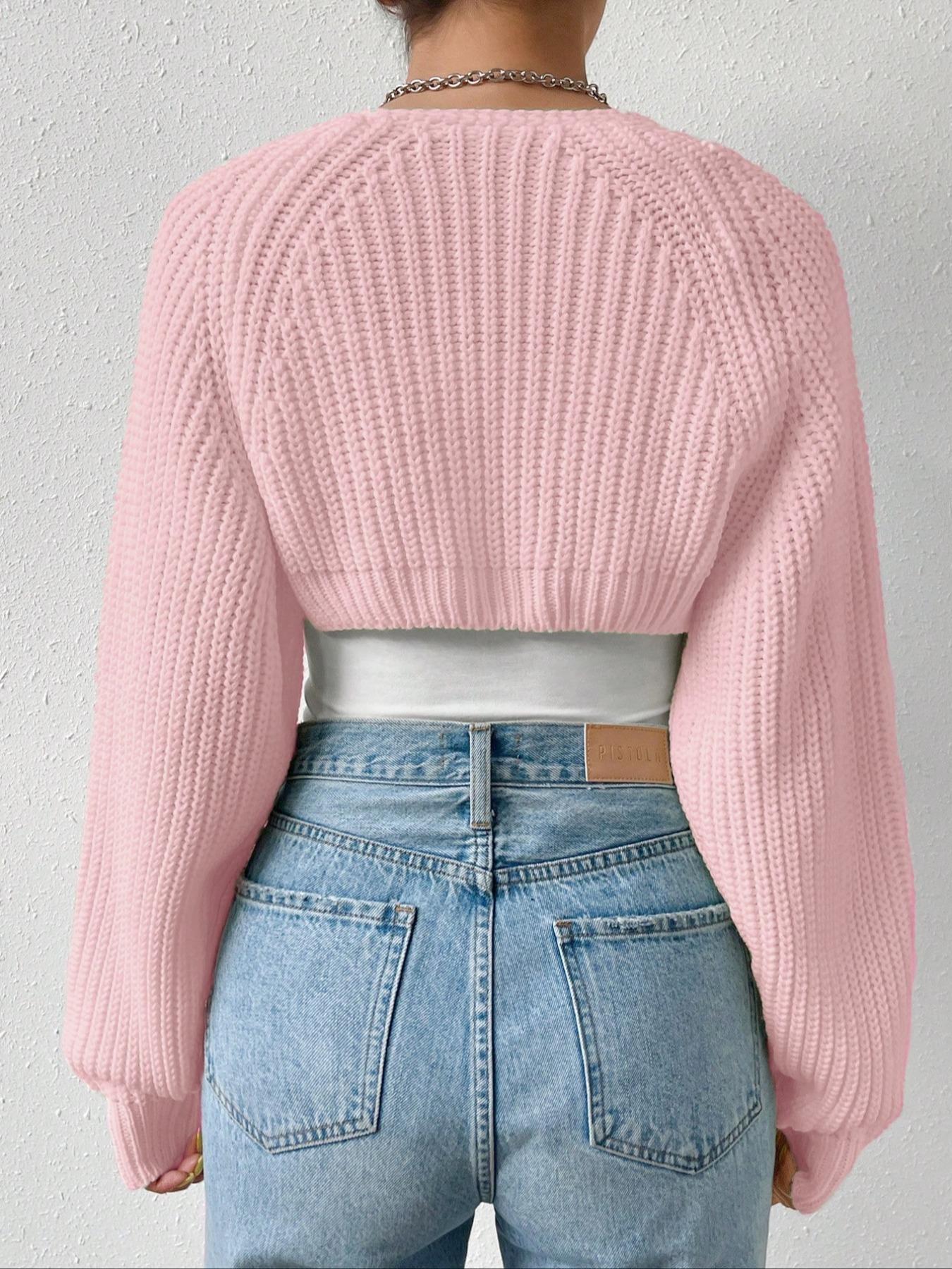 Women's Solid Long Sleeve Open Front Crop Cardigan, Casual Solid Knit Cover Up for Daily Wear Holiday Vacation, Ladies Outerwear Clothes for All Seasons Knitwear Fit Womenswear