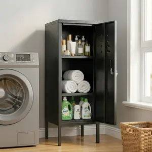 Secure Steel Locker Cabinet, Adjustable Shelf, Lockable, Ventilated Design for Office, Bedroom, Living Room, Anti-Tip Safety