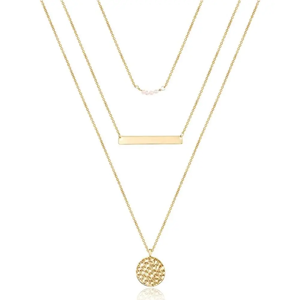 Dainty Layered Choker Necklace, Handmade Y Pendant Necklace Multilayer Bar Disc Necklace Adjustable Layering Choker Necklaces for Women
