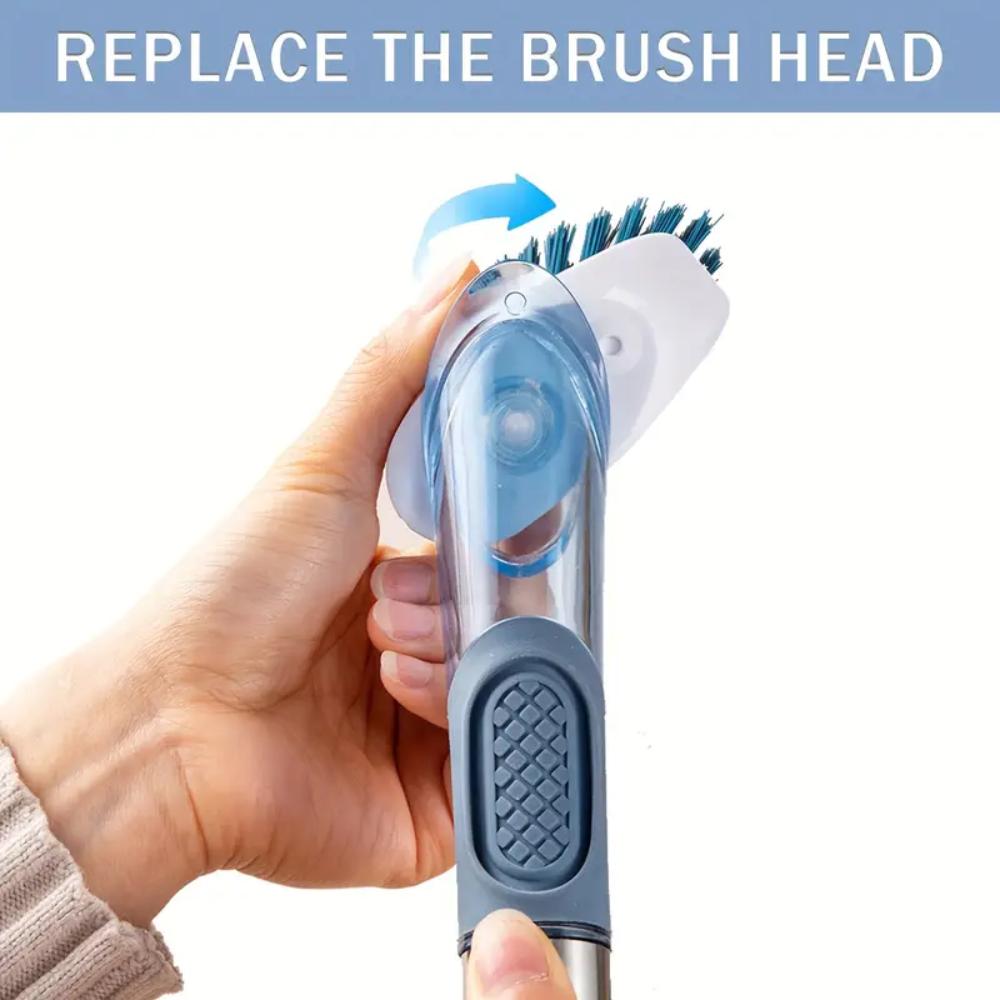 Dish Brush with Soap Dispenser set– 4 Replaceable Cleaning Heads & Ergonomic Handle, Kitchen Scrub Brush for Dishes, Pans, Sink & Household Cleaning
