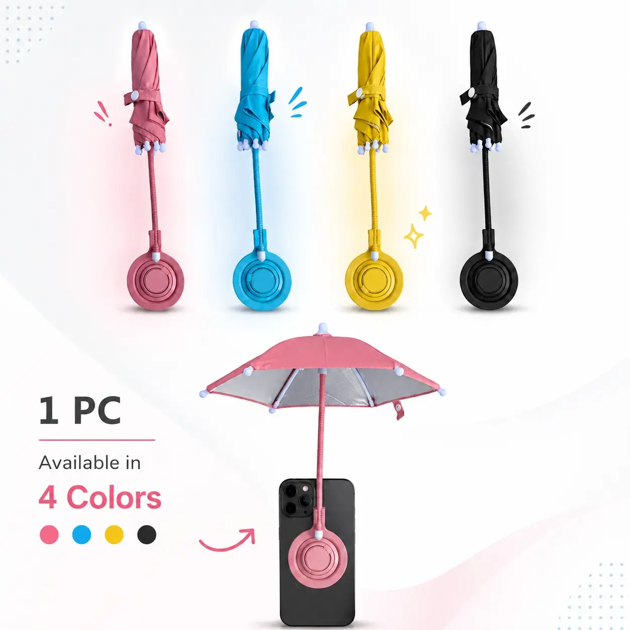 Magnetic Phone Umbrella Shade, Foldable Retractable Mini Sun Umbrella, 360° Ring Holder, Phone Mount, Glare Reducer for Outdoor Activities, Cycling, Camping, Travel, Smartphone #GLOBAL PICKS