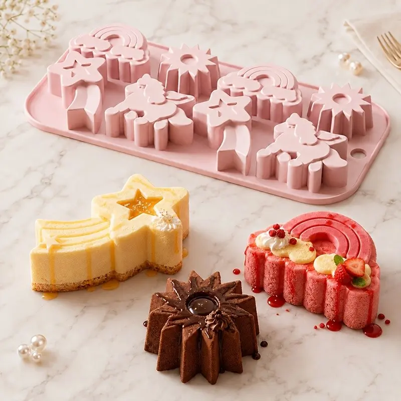8-Piece Rainbow Unicorn Sun Shape Silicone Mold, Food Grade Chocolate Cake Molds, Jello Pudding Molds, Party Kitchenware