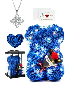 Handmade Rose Bear Bouquet Night Light, Celtic Knot Necklace Set, Gift Box for Valentine's Day, Mother's Day, Christmas, Birthday