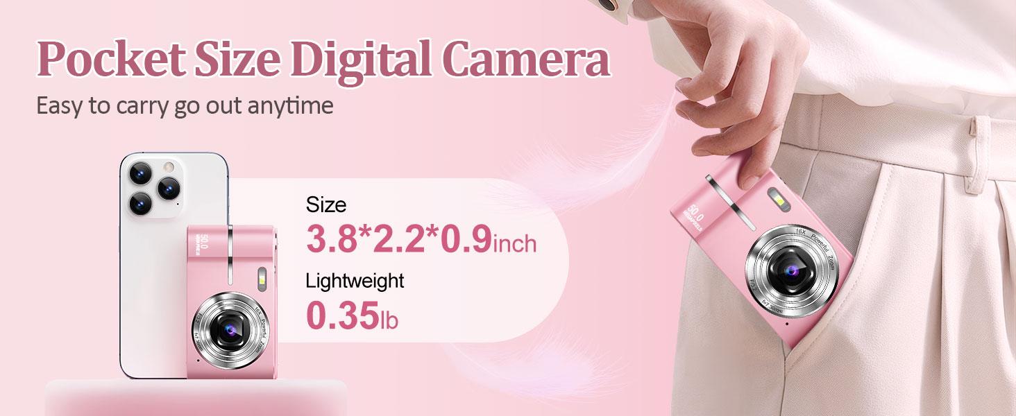 Digital Camera, FHD 1080P Digital Point and Shoot Camera with 16X Zoom Anti Shake, Compact Portable Small for Girls Boys Teen Student Cameras with 32GB Card, 2 Batteries