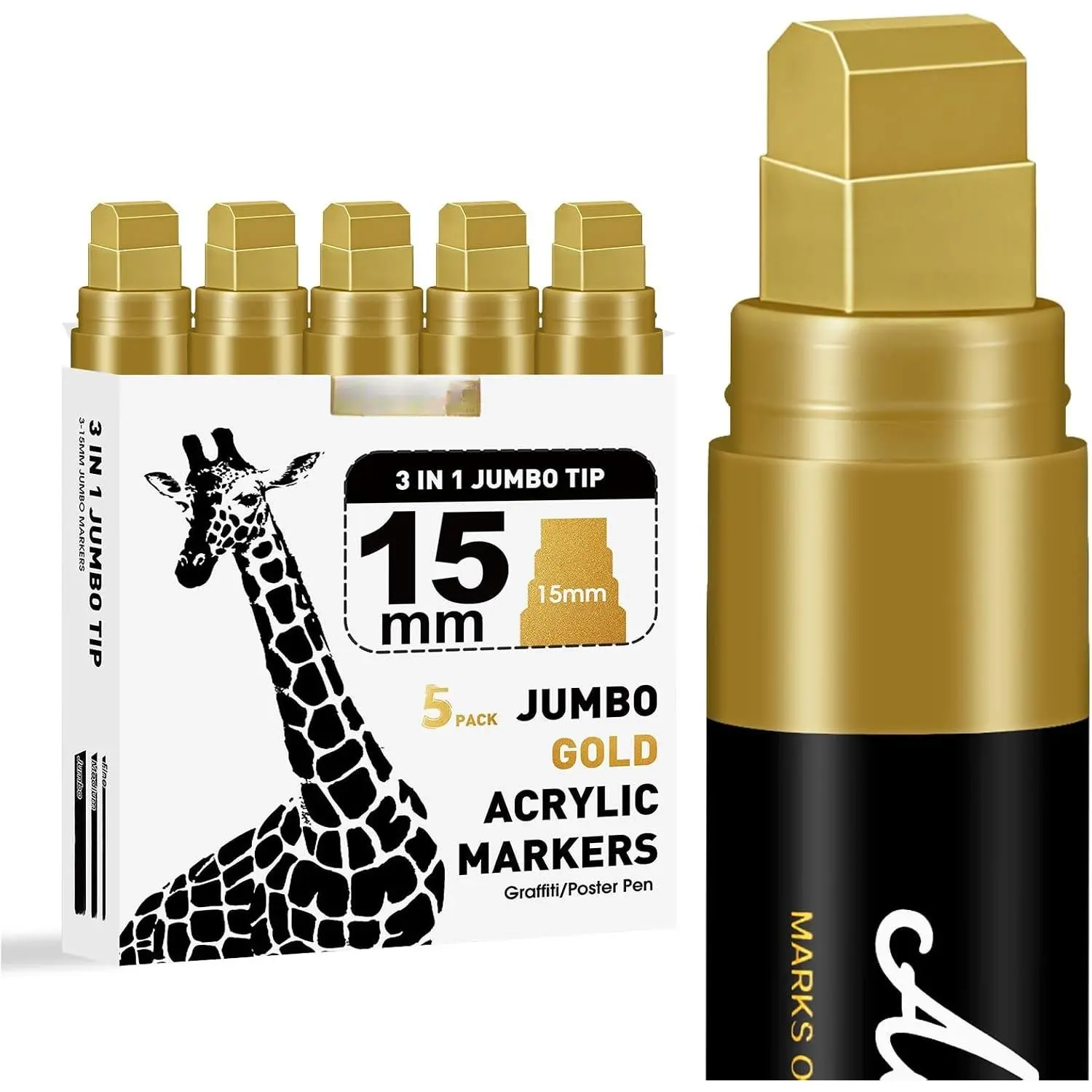 5 count   Poster Marker,15mm Wide Tip Thick   Pen  Markers, Graffiti Markers for Poster,Glass,Rock Painting,Ceramic,,Murals and Canvas