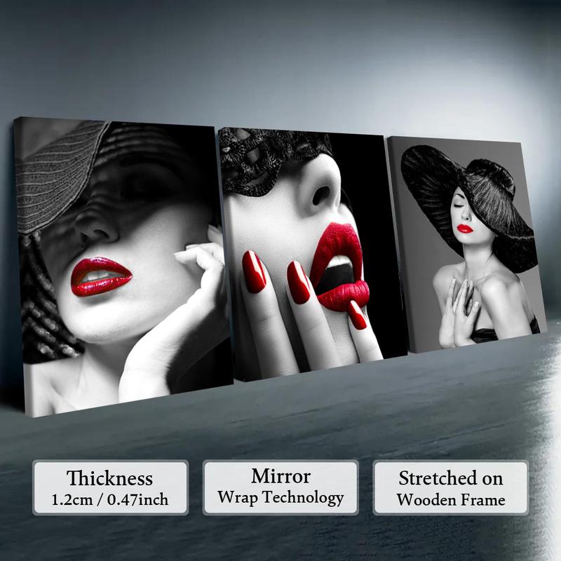Wooden Framed Canvas Painting, 3 Counts/set Modern Fashion Woman Pattern Wall Art, Wall Decor for Home Living Room Bedroom Office