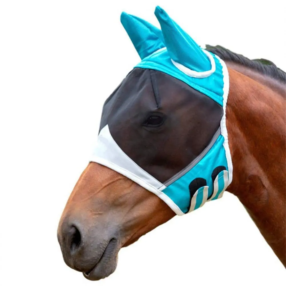 Breathable Horse Fly Mask, Mesh Protection Against Bugs and Bites, Equestrian Supplies for Spring Summer, Blue Size S