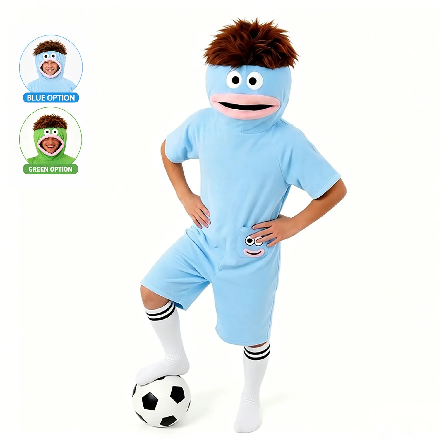 Fun Hooded Onesie Set with Socks and Soccer Ball, Monster Party Costume Props, Ideal for Football Games, Halloween, Birthday Role Play, Costume for Parties