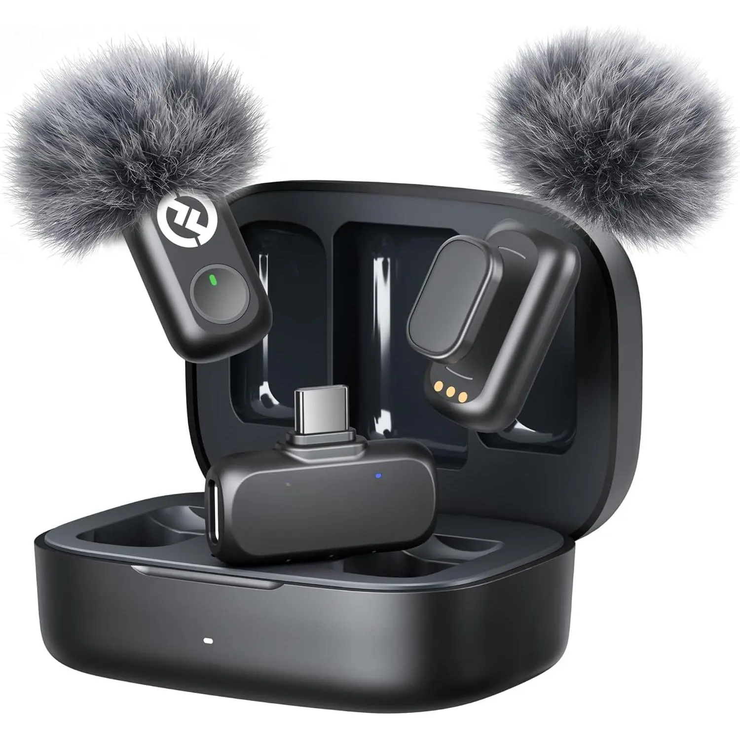 Lark A1  Microphone for  17/16/15 & Android, 48kHz/24-bit, 3-Level Intelligent Noise Cancel, Mini Mic for YouTube, Podcast, Vlogging (Black, 2TX + USB-C RX +  Case)