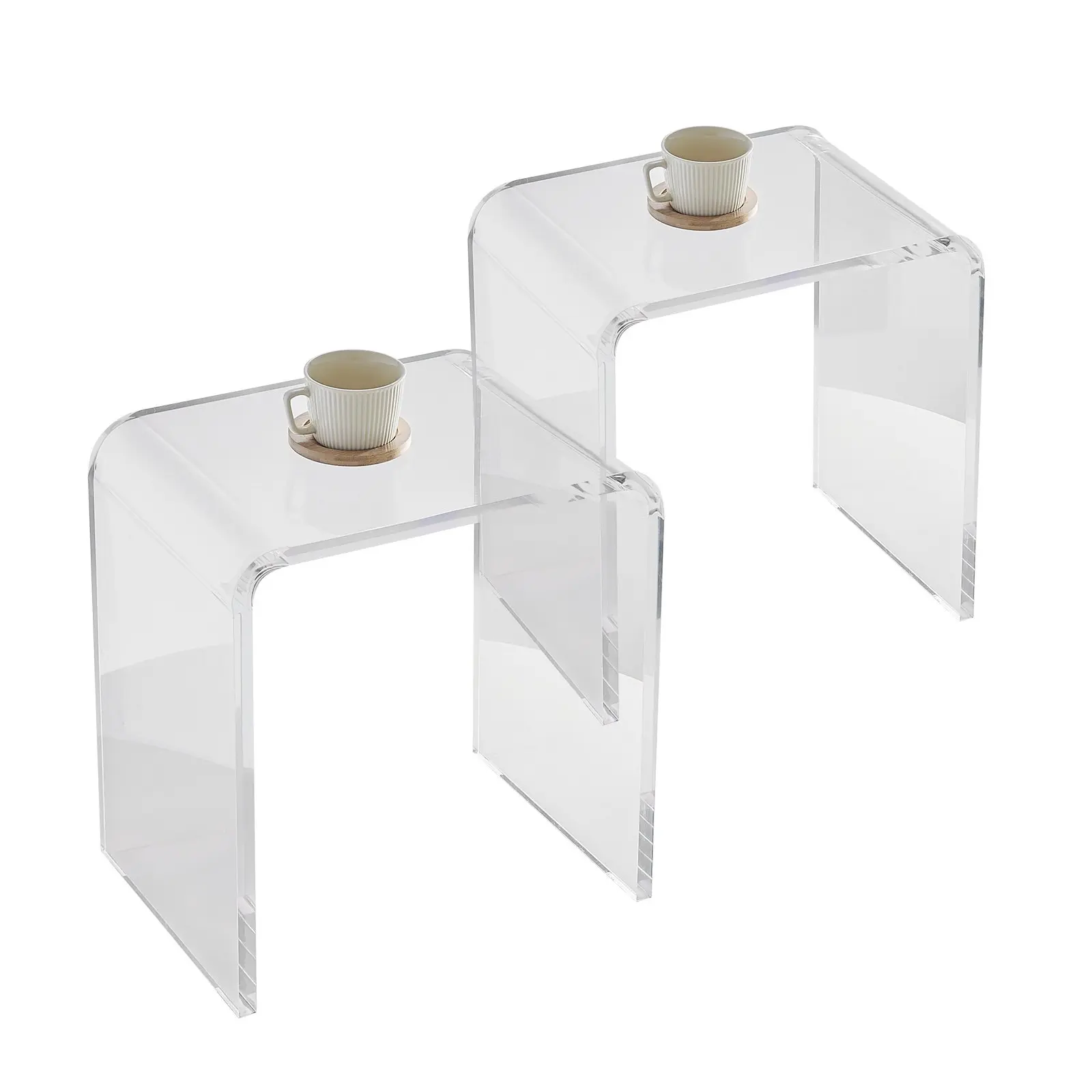 【toolupgrade】VEVOR 2-Pack 18mm Thickened Panel Side Tables, Impact-Resistant Plastic U-Shape 1-Piece Transparent Acrylic End Tables, Scratch-Resistant Strong Loading Capacity for Living Room, Bedroom Drinks/Snacks (Use Water or Acrylic Cleaner)