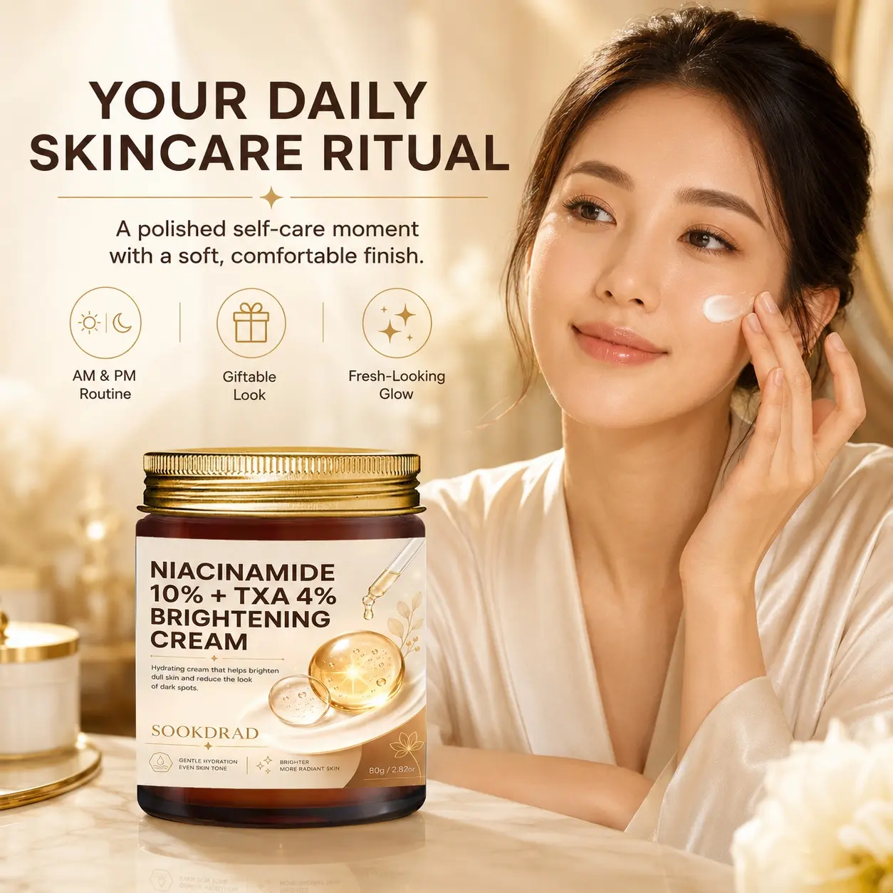 Brightening Cream, Niacinamide 10% + TXA 4%, Hydrate Dull Skin, Reduce Dark Spots, Even Skin Tone, Brightening and Hydrating, Gentle Hydration, Face Skincare, All Skin Types, Daily Skincare, 80g/2.82oz
