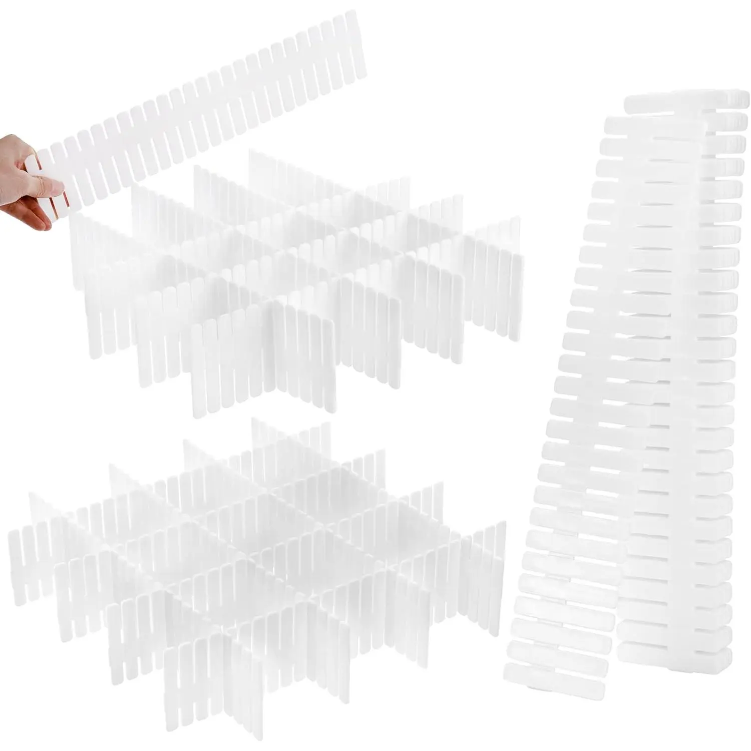 48 count Drawer Dividers, Adjustable DIY Grid Divider White Storage Organizer Separator, Socks Underwear Scarves Makeup Drawer Organizer Divider for Dresser Bedroom Office Kitchen Storage