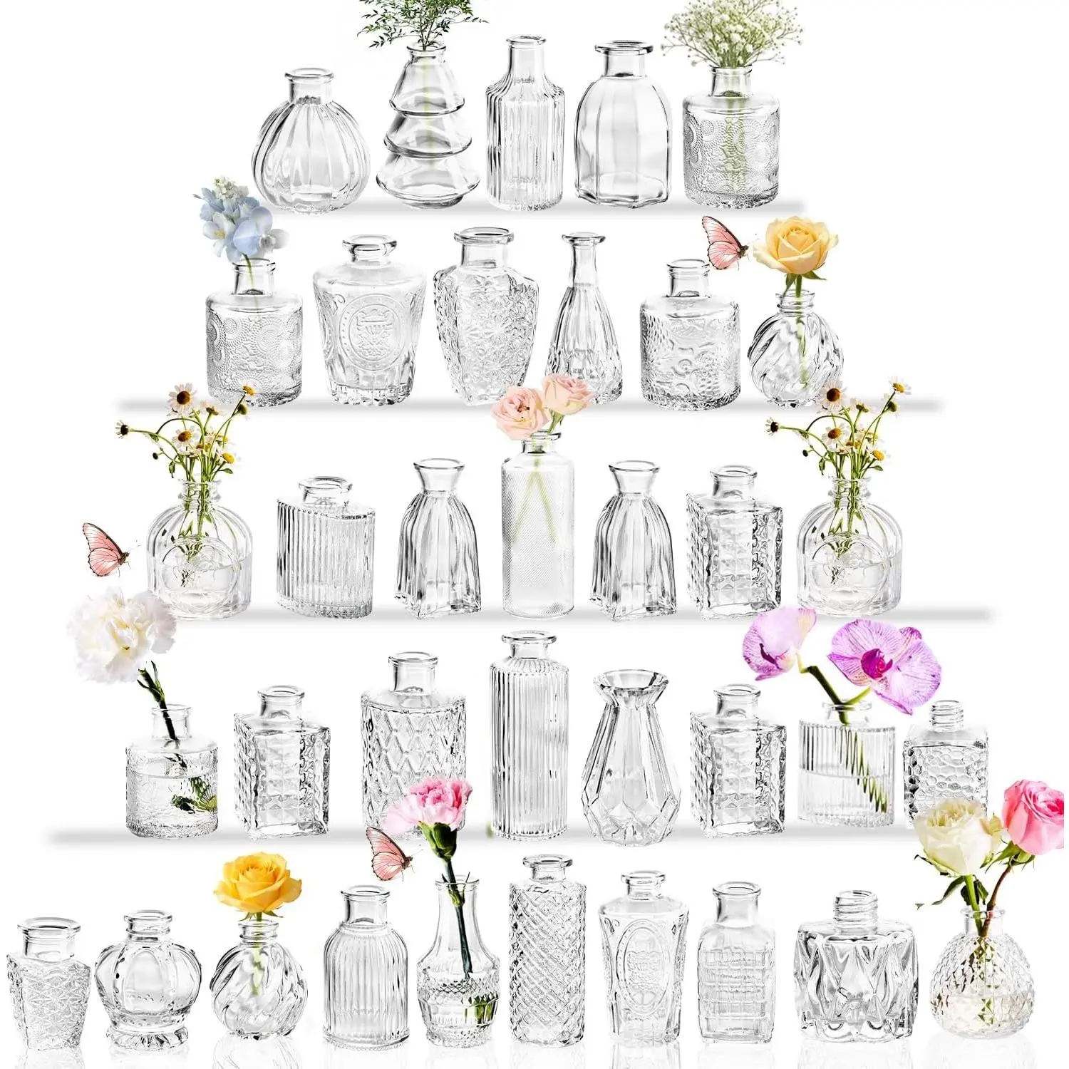 Clear Glass Bud Vases Set of 36, Small Crystal Flower Vases in Bulk for Wedding Party Table Centerpieces & Baby Shower DecorationsGift