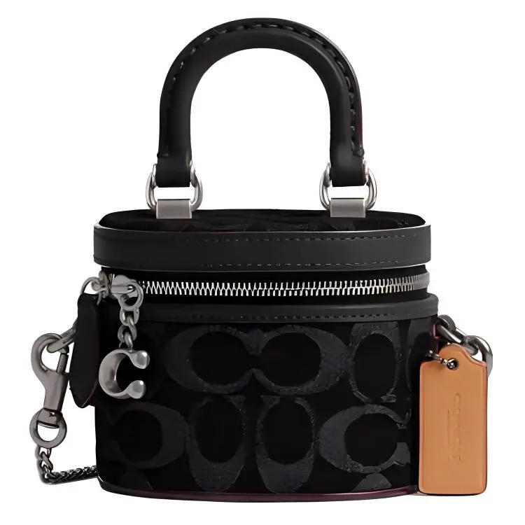 COACH Trail 12 Zip Top Crossbody Handbag for Women – Iconic Denim Style in Black