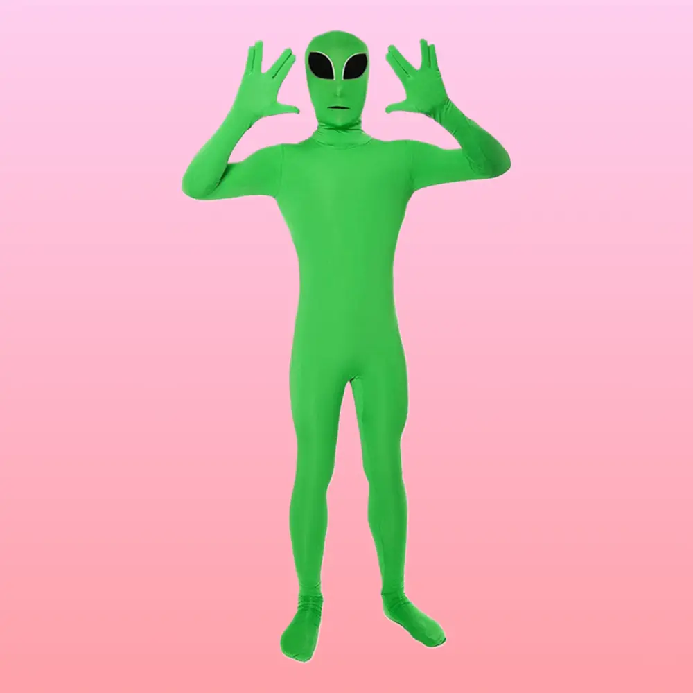Alien Cosplay Milk Silk Fabric Jumpsuit with Matching Elastic Smooth Cloak Set for Themed Costume Parties, Clothes