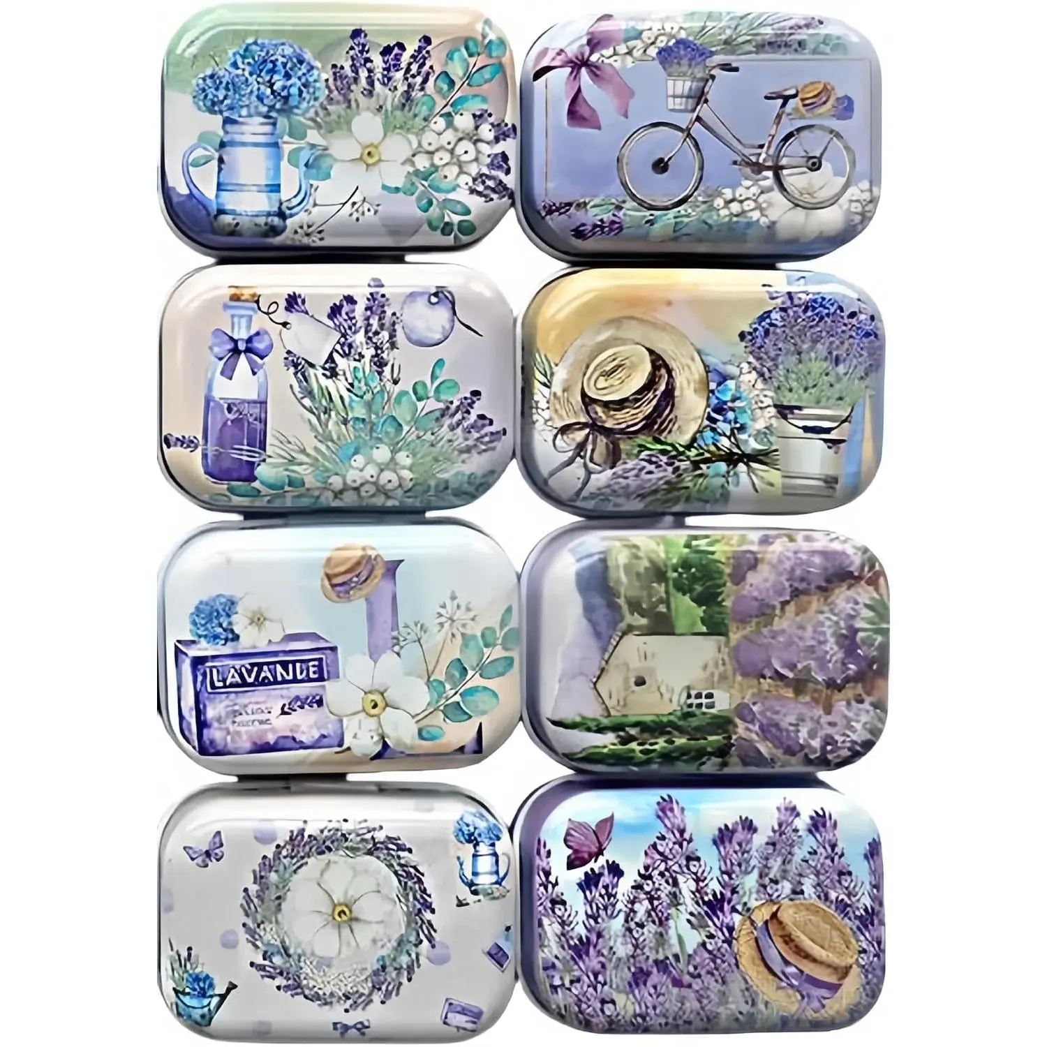 8 count Metal Hinged Tin Box Container Floral  Rustic Mini Portable Small Storage Container Kit with Lid for  Storage 2.1x1.5x1 Inch ()