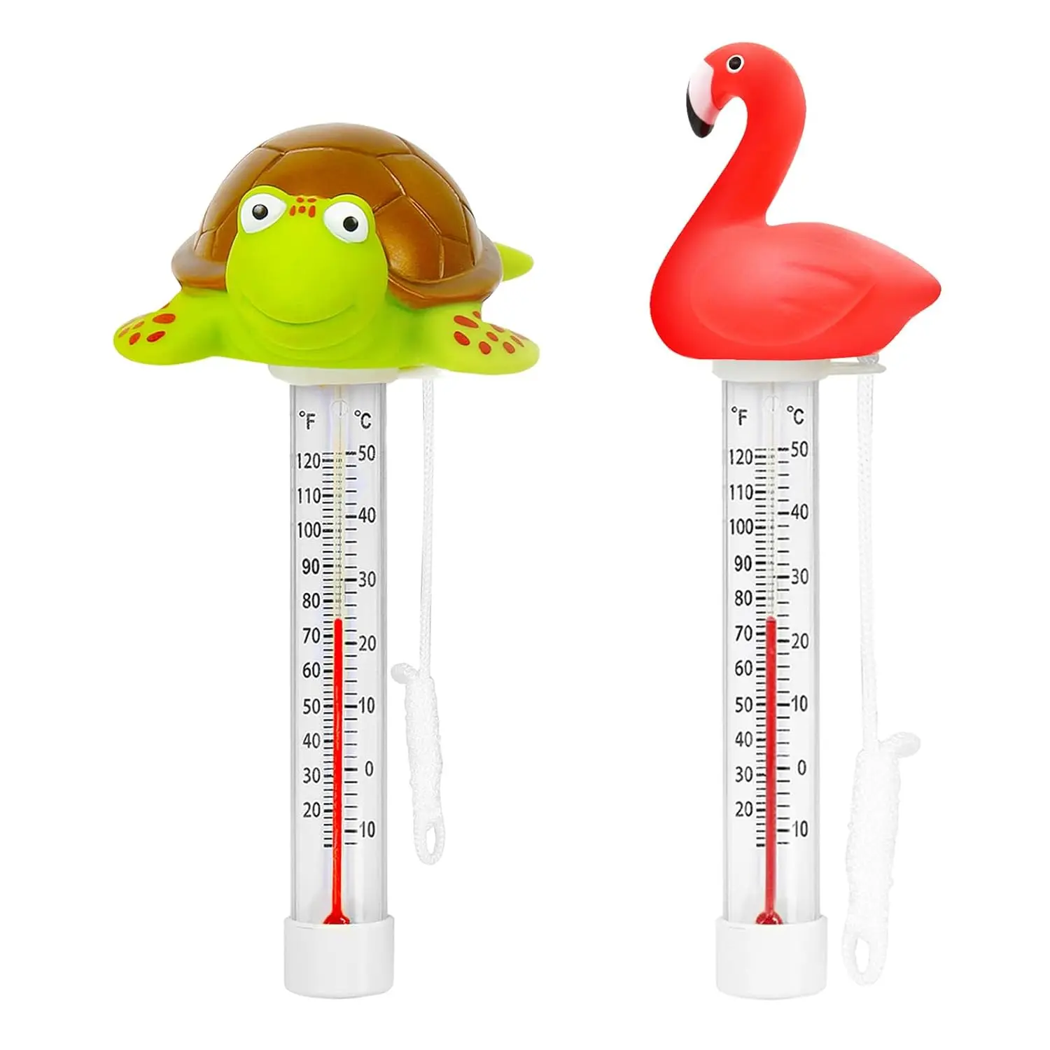 2 Pack Floating Pool Thermometers,  and Turtle | Two large easy-read floating thermometers with strings for indoor or outdoor swimming pools and spas.