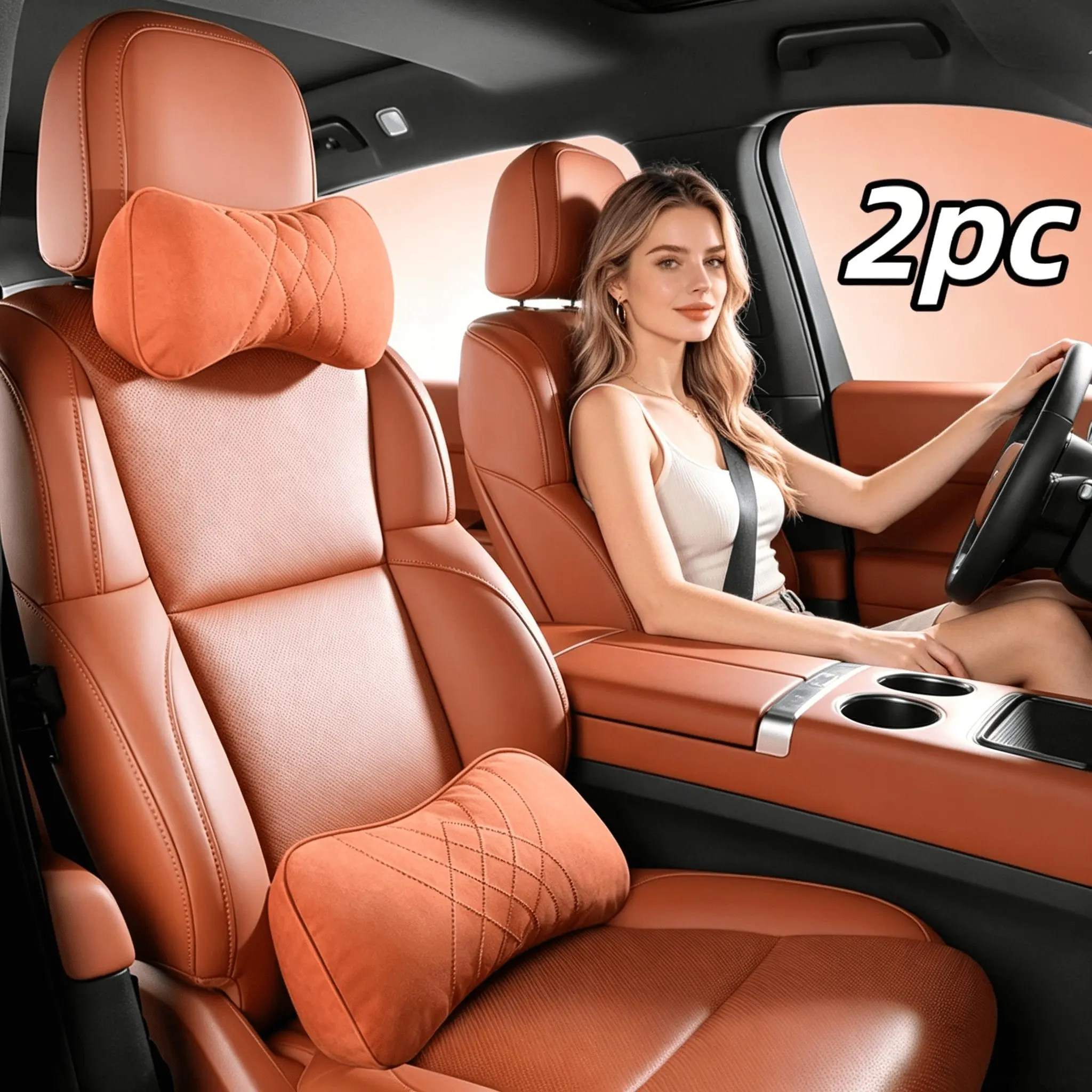 2pc Car Headrest and Lumbar Support, Comfortable Ergonomic Design, All-Season Use, Fits Most 5-Seater Cars and Suvs, Stylish 4 Colors