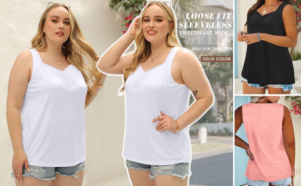 【L-5XL】Plus Size Curve imily bela curve Plus Size Tank Tops for Women Summer Sleeveless Sweetheart Neck Casual Tunics Shirts