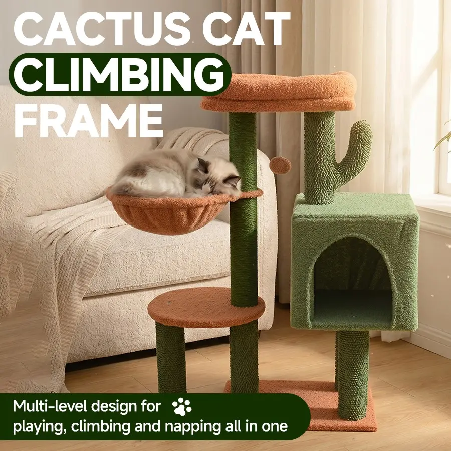 Cactus Cat Climbing Tree, Compact Cat Shelf, Integrated Cat Jumping Platform, Space-Saving Pet Furniture, Ideal for Small Cats