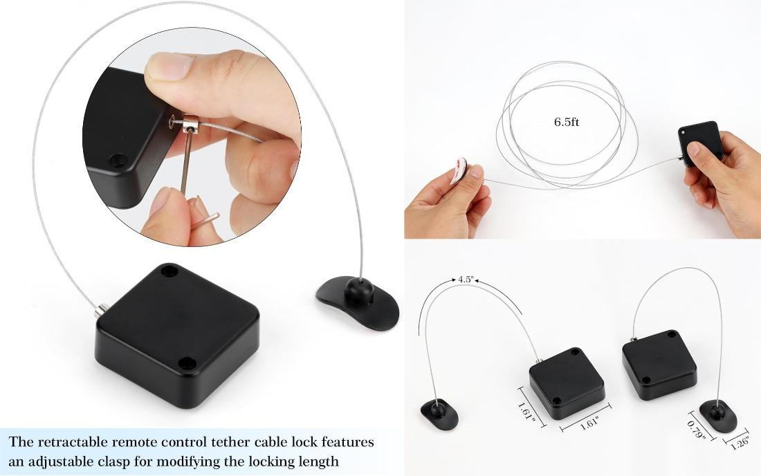 P-PSP01    6.5 ft Retractable Remote Control Cable Tether Lock with Adjustable Locking Leash Length Clasp,Remote Control Security Lanyard Lock for TV Remote Control,Gaming Controller,Tablets Showroom -2 Pcs