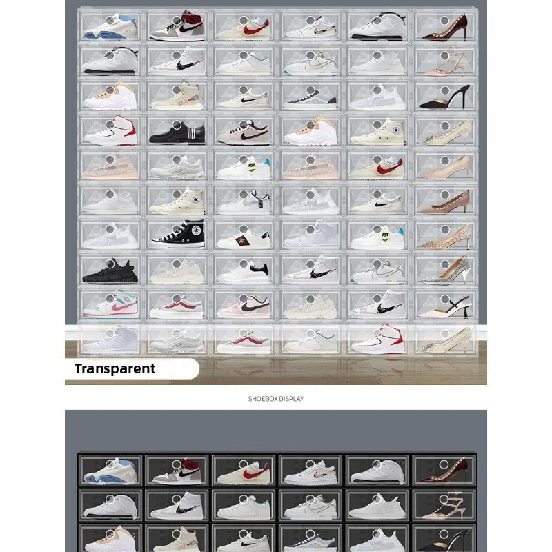 6-Pack Large Capacity Shoe Boxes, / Side-Open Design, Stackable Clip Mechanism, Trendy Shoe Storage Solution, Perfect for Organizing Footwear, Organize