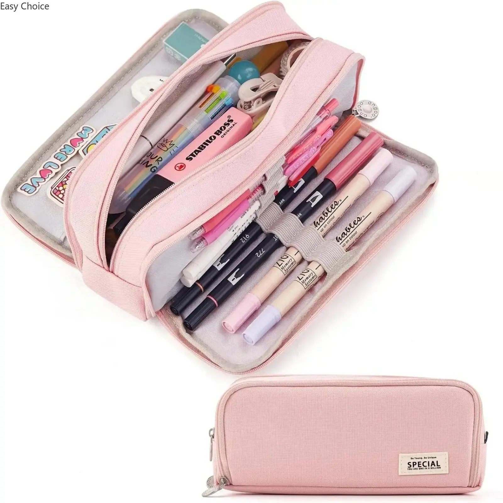 Large Capacity 3-Compartment Pencil Case, Aesthetic Pen Bag Organizer For College, School & Office, Multi-Pocket Stationery Storage Pouch For Daily Use