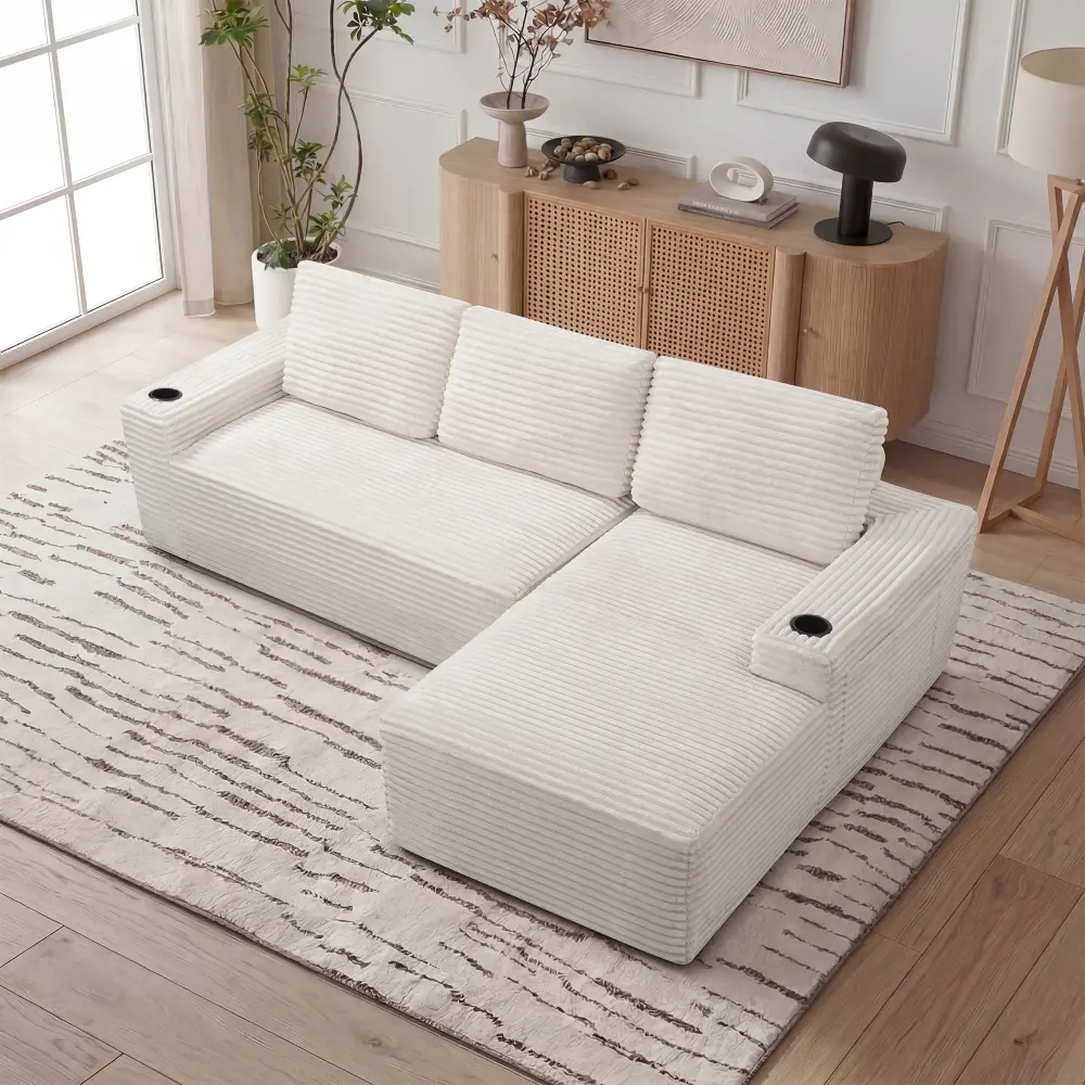 104 Inch Cloud Sectional Couch, Modern Modular Sectional Sofa with Deep Seat, Corduroy Boneless Couches with L-Shape Chaise for Living Room Bedroom, No Assembly Required