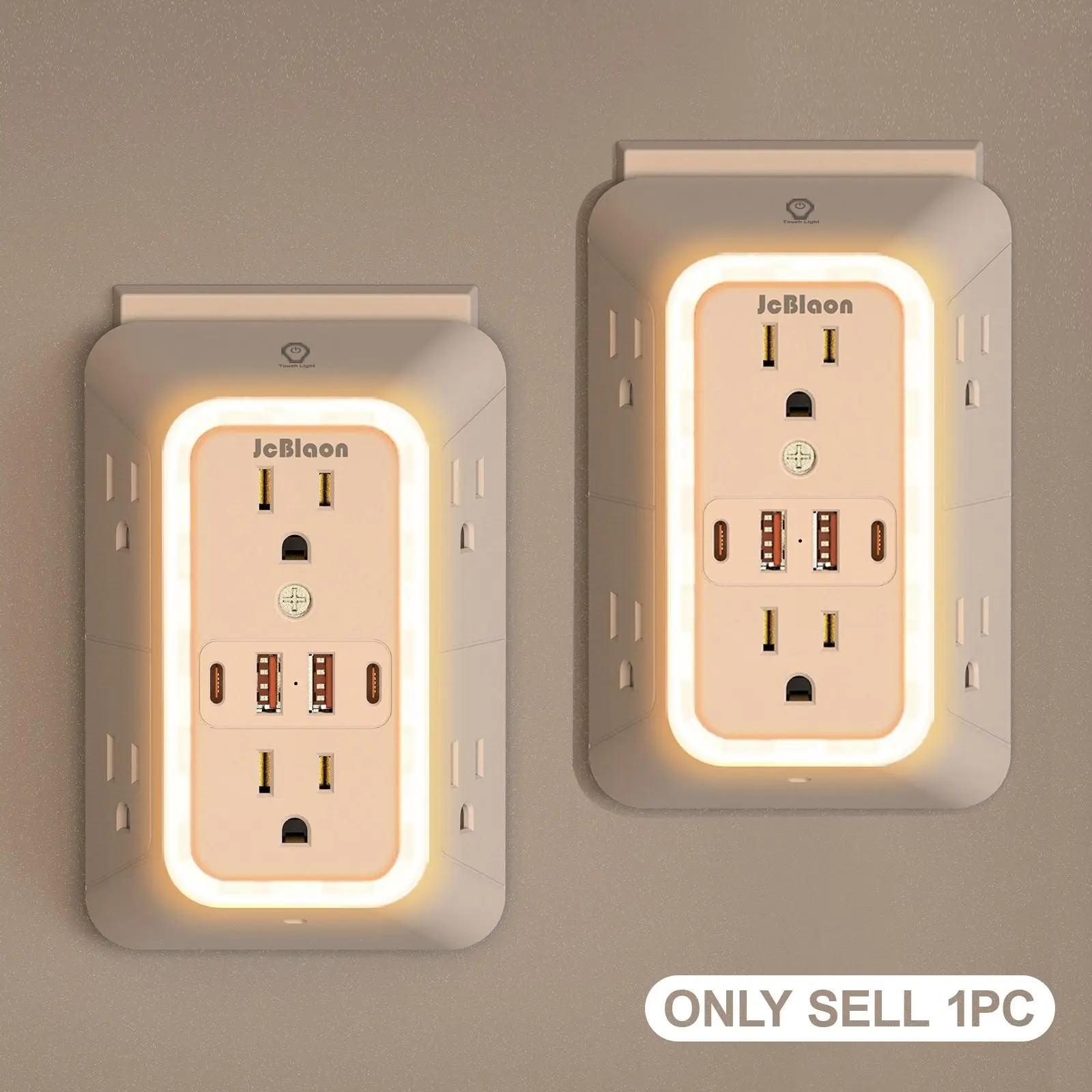 3-Sided Wall Socket Extender with Surge Protector, 6AC Outlet , 4 USB Ports & Night Light, Widely Spaced Socket,ETL