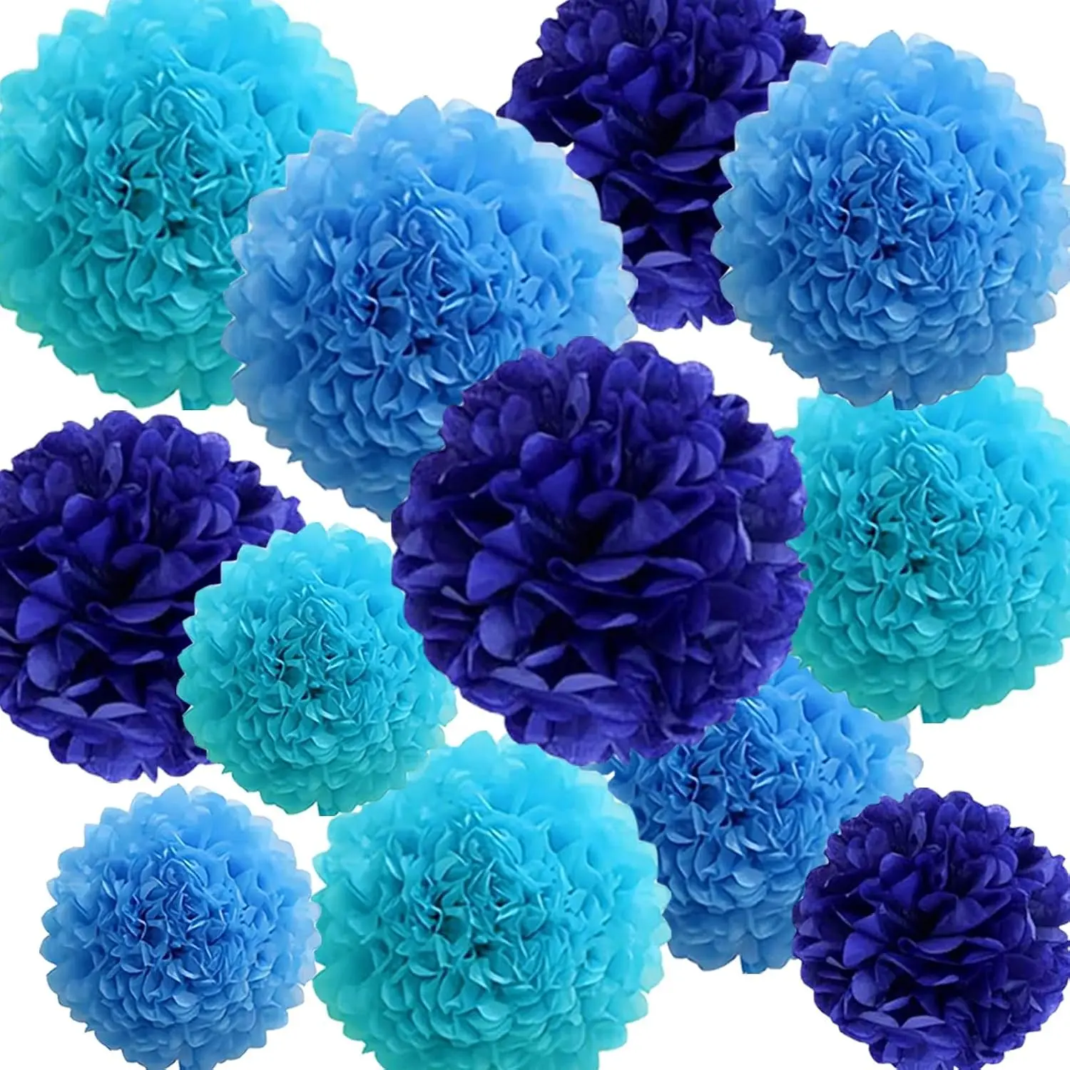 12 count Blue  Tissue Paper Pom Poms,Pompoms  for Ceiling Party Decorations