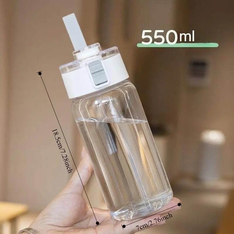 550ML Clear Water Bottle with Straw, Lid, Portable Leakproof Flip Top, Lightweight Travel Gym Sports Bottle, Ideal for Students and Outdoor Use