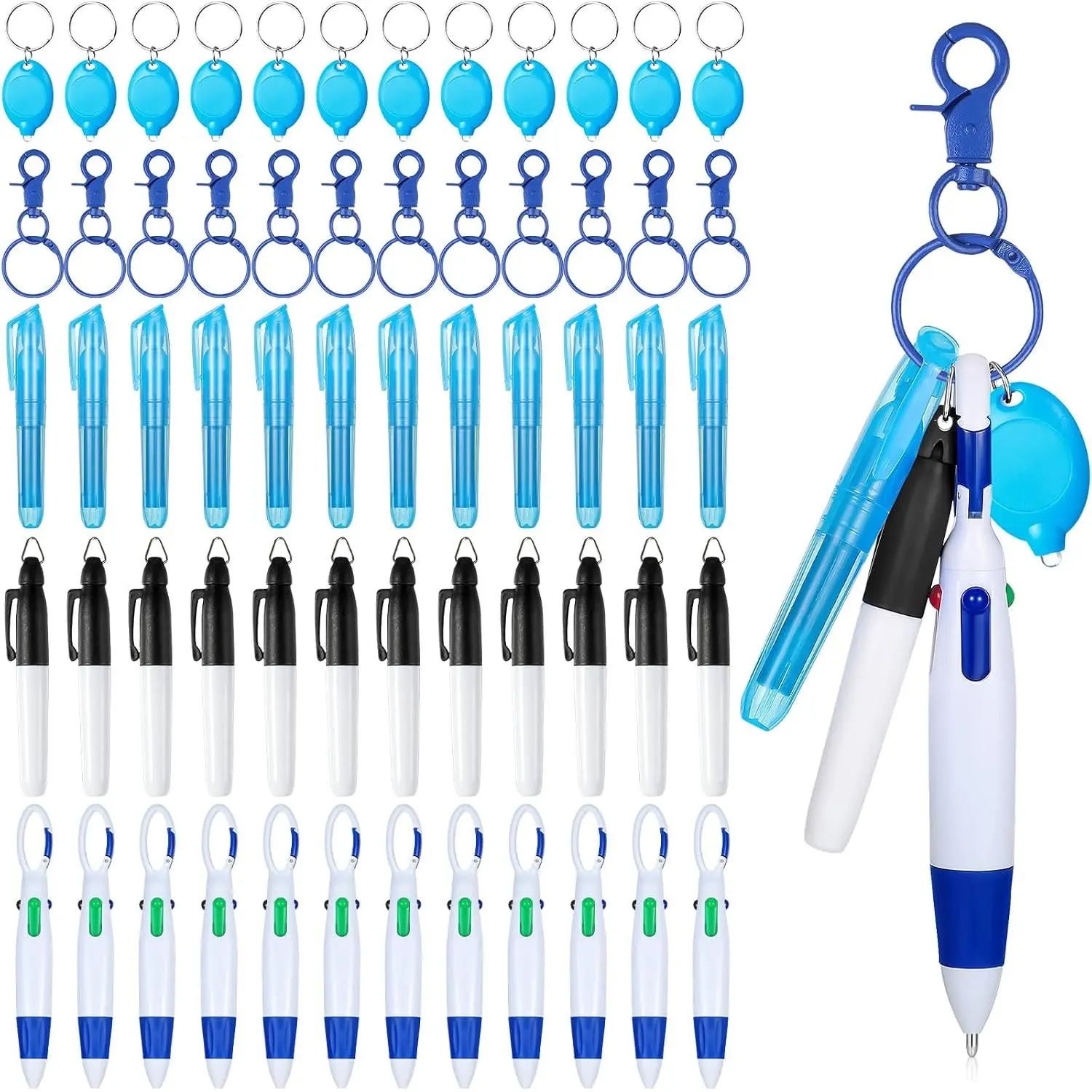 60 count Nurse Pen Set Nurse Badge Accessories Include Mini Blue Highlighters Retractable Ballpoint Pens Permanent Markers Keychains Flashlight Key Ring for    Student Staff