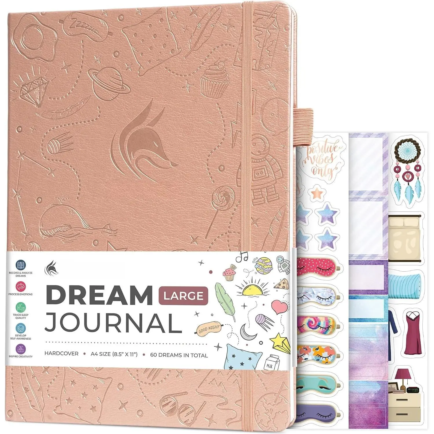 Dream Journal Large – Guided Dream Diary for Women, Men &  – Hardcover Dream Notebook – Log Book for Dream Journaling, A4 (Rose )