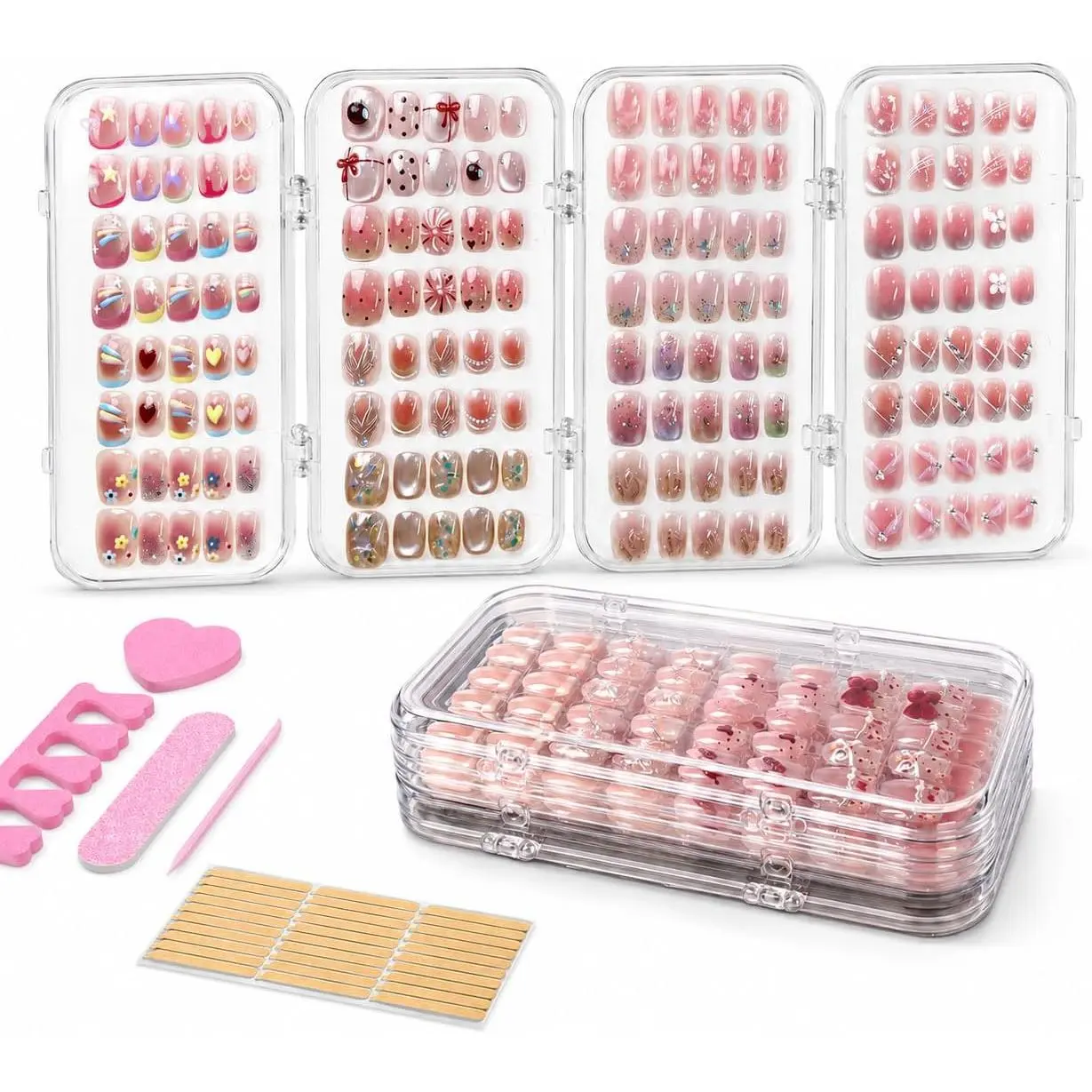 Press   Organizer Case, 4-Page Box with Tools | Clear portable display box for   sets; includes 30 adhesive tabs, file,  separator, and manicure tools.