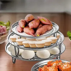 3-Piece Stainless Steel Steamer Rack Set, Detachable Tripod Base, Multi-Layer Round Steamer Insert with Can Holder, Ideal for Home Kitchen Use