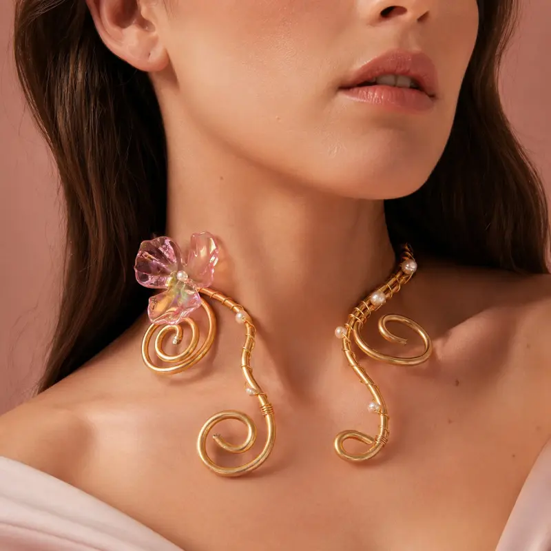 Choker Necklace for Women, Retro Chic Alloy Metal Collar with Vintage Baroque Flower, Oversized Statement Jewelry for Parties, Female Wear, Open Fit, Party Ready, Adjustable Open Fit, Bold Three-Dimensional Flower