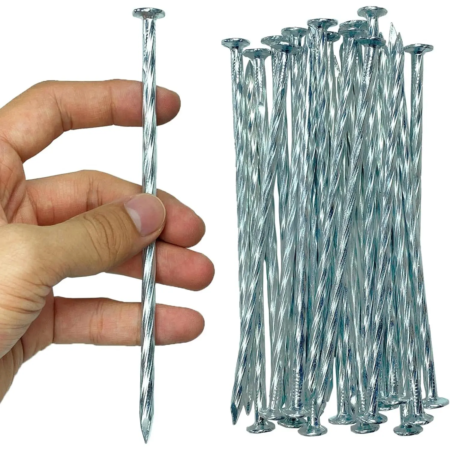 Artificial Turf Stakes Galvanized Spiral Landscape Spikes 6IN Weed Barrier Fabric Stakes for Paver Edging, Gardening Lawn Edging, Carpentry and More (25 PC)