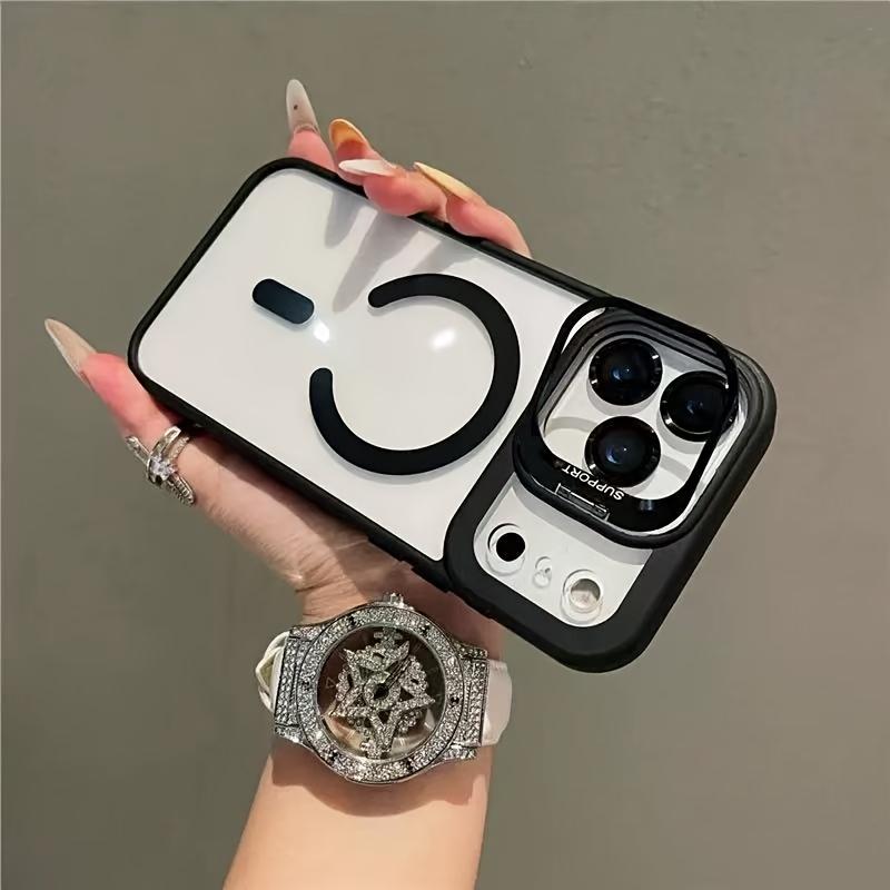 Magsafe Compatible Simplified Magnetic Metal Frame Lens Protective Film Bracket Three in One Phone Case for iPhone 17/16/15/14/13/12/11 TPU Anti-drop