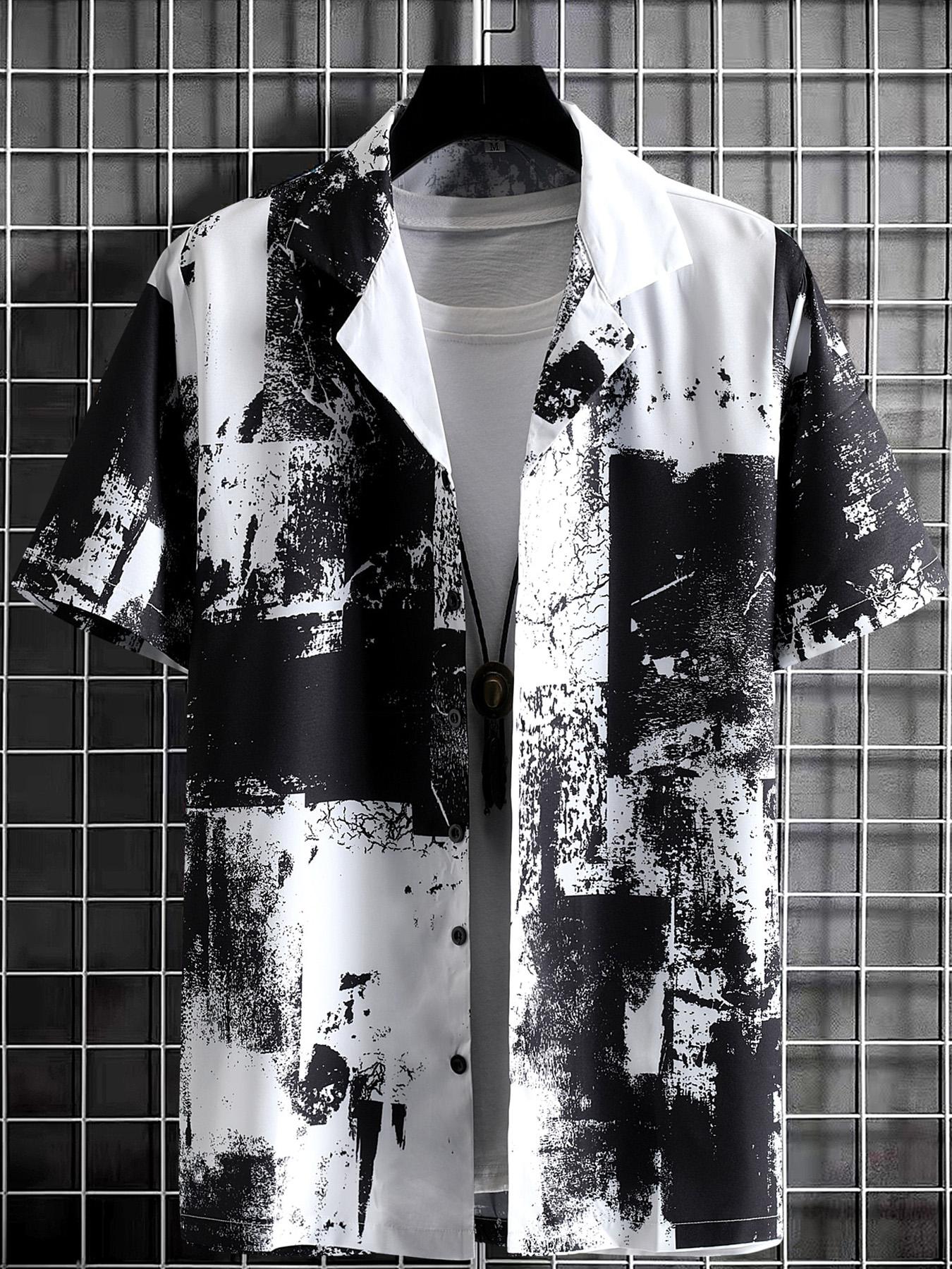 Men's Regular Fit Ditsy Floral Print Short Sleeve Shirt, Casual Button Down, Casual Comfy Top for Summer, Men's Clothes for Beach Vacation, Menswear