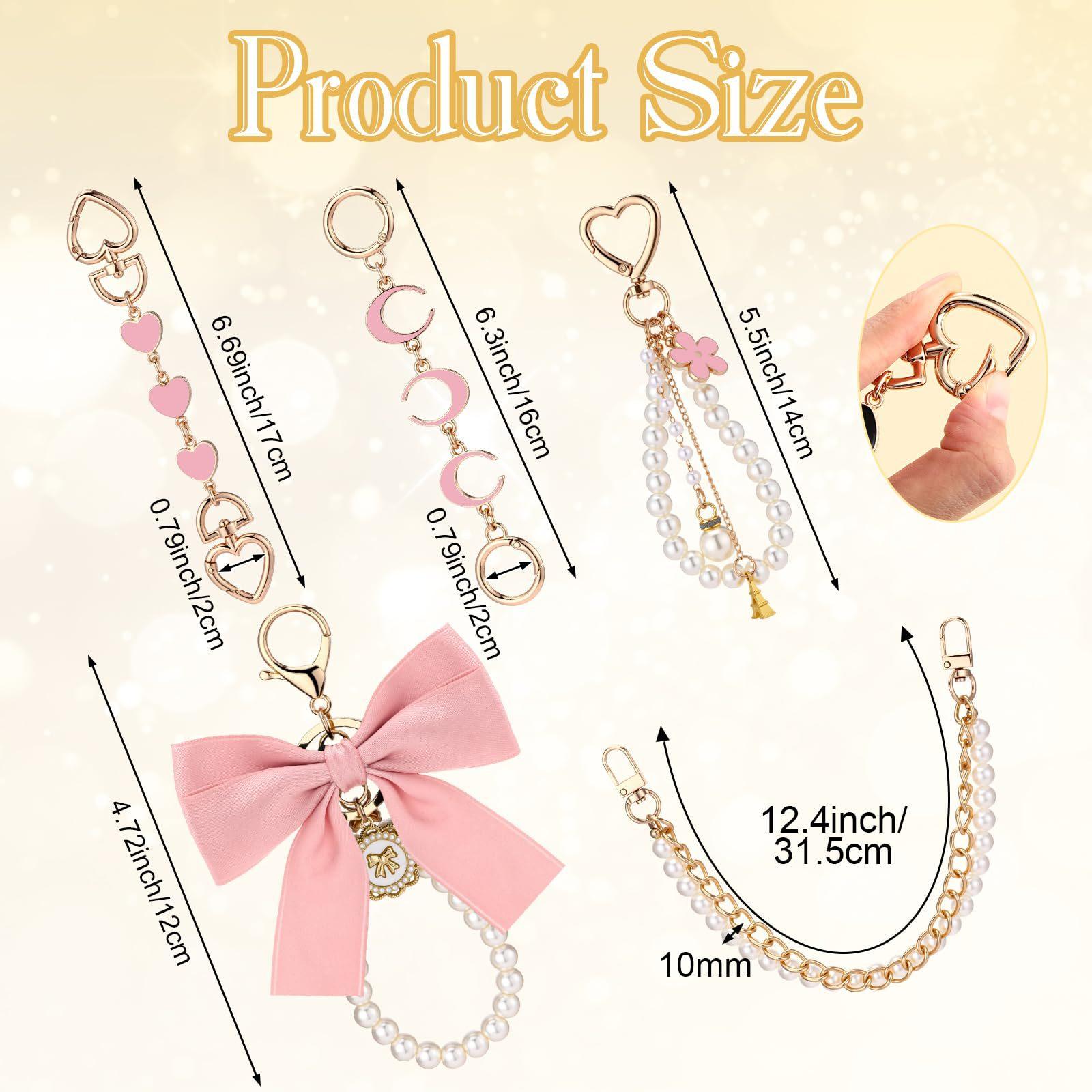 5 Pcs Bag Extender Chain Gold Pearl Purse Chain Ribbon Bow Keychain Extender Bag Strap Purse Charms Accessories for Handbag Y2K Aesthetic Bag Accessories Bag Charm Keychain Accessory Gifts for Women keychains for women