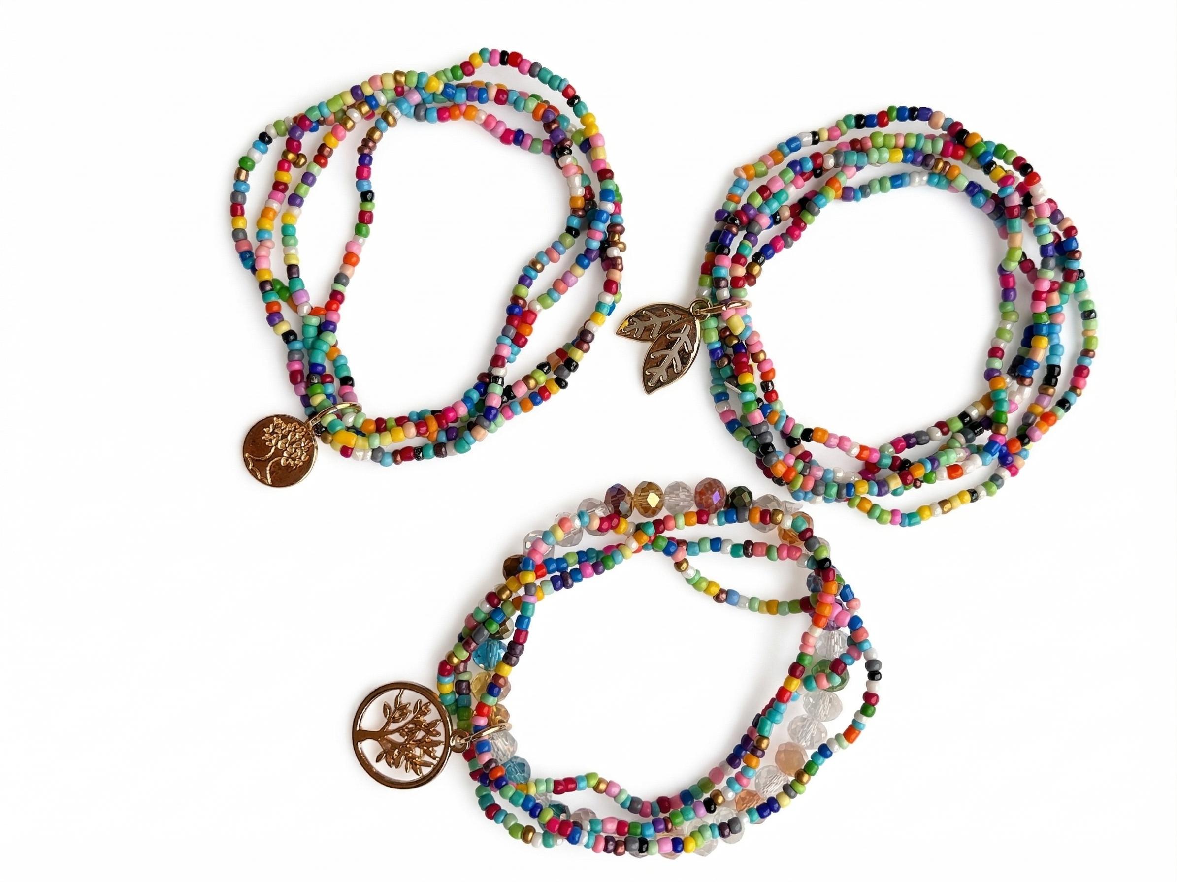 3pcs/set Bracelets for Women Handmade Multicolor Beaded Layered Charm Bracelet Set, Tree of Life Bohemian Wrap Stackable Bracelets, Stackable Boho Jewelry for Women, Summer Beach Accessory Gift  Vacation Daily Wear