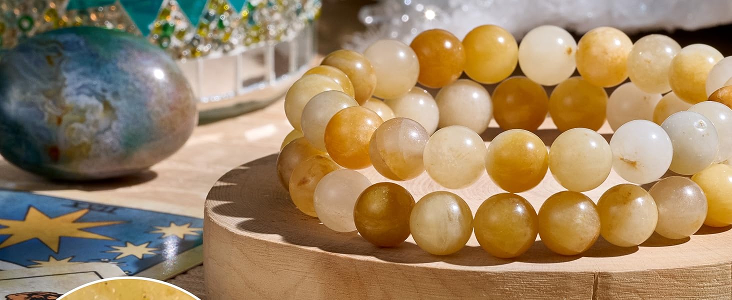 Bivei Natural Gemstone Semi Precious Healing Crystals Handmade Stretchy Round Beads Bracelet,Stocking Stuffers for Women Enhance Positive Energy