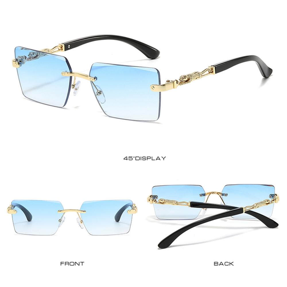 3-Pack Vintage Rimless Square Sunglasses - Cut Edge UV400 Protection, Leopard Decorative Shades with Gradient Lenses for Women & Men