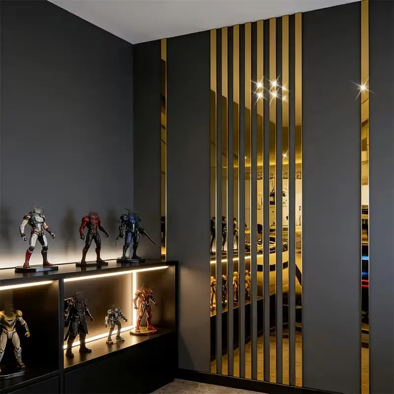 15pcs Pack, 1.18x19.69inch/1.57 x19.69 inch, Silver Acrylic Mirror Wall Sticker, Strip Self-Adhesive Interior Stickers Wall Decals, Decorative Wall Sticker, For Living Room Bedroom Bathroom Office Home, Art Wall Decoration