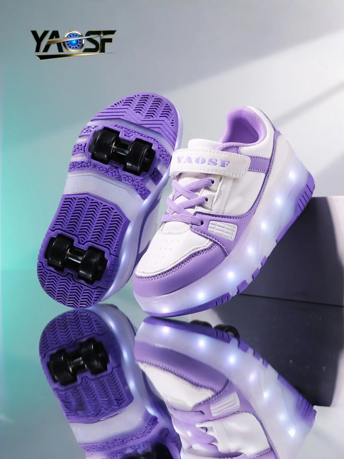 Yaosf Detachable Four-Wheel Glowing Roller Skates, RGB LED Neon Light Band, Adjustable Lights, Anti-Slip Thick Sole, Kids & Teens