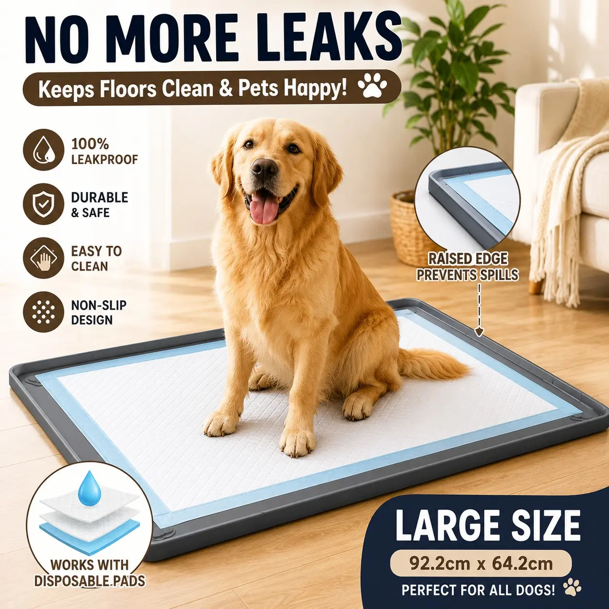 Multi-Size Pet Training Pad, Puppy Training Pads, Non-Slip Silicone Dog Potty Tray, High Sided Puppy Mat Stand, Easy Clean, 4 Magnetic Clips, for Puppy Toilet Training